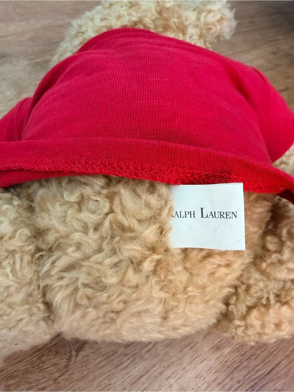 Vintage Ralph Lauren Polo Bear Plush Tan Curly Fur Red Polo Shirt